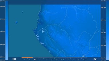 Animasyonlu gösterge - ham renk shader ile Gabon bölgede su buharı basıncı aya göre. Sterografik projeksiyon