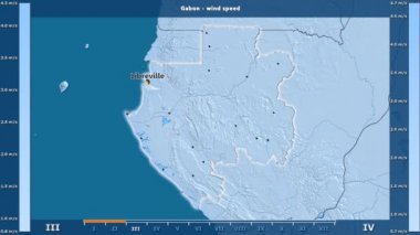 Rüzgar hızı aya göre animasyonlu efsanesi - İngilizce etiketleri ile Gabon alanında: ülke ve sermaye adları, açıklama göster. Sterografik projeksiyon