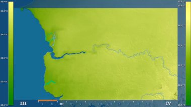 Animasyonlu efsanesi - ham renk shader ile Gambiya alanında ortalama sıcaklık aya göre. Sterografik projeksiyon
