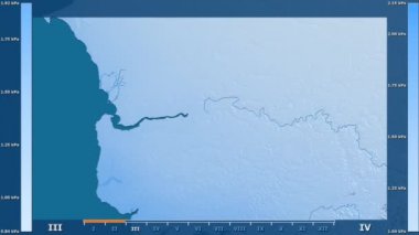 Animasyonlu gösterge - ham renk shader ile Gambiya bölgede su buharı basıncı aya göre. Sterografik projeksiyon