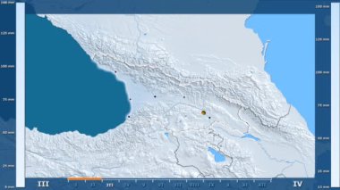 Animasyonlu gösterge - parlayan şekli, idari sınırları, ana şehirler, sermaye ile Georgia bölgede yağış aya göre. Sterografik projeksiyon