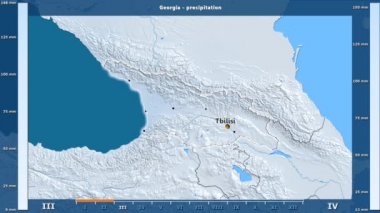 Georgia alanı animasyonlu gösterge - İngilizce etiketleri ile aya göre Yağış: ülke ve sermaye adları, açıklama göster. Sterografik projeksiyon