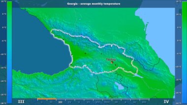 Ortalama sıcaklık ay tarafından animasyonlu gösterge - İngilizce etiketleri Georgia bölge: ülke ve sermaye adları, açıklama göster. Sterografik projeksiyon