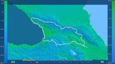 Animasyonlu efsanesi - parlayan şekli, idari sınırları, ana şehirler, sermaye ile Georgia alanında minimum sıcaklığı aya göre. Sterografik projeksiyon