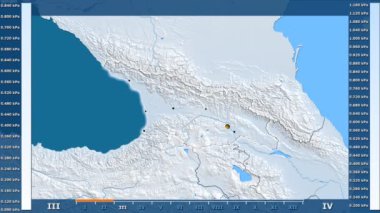 Su buharı basıncı Georgia alanda animasyonlu gösterge - parlayan şekli, idari sınırları, ana şehirler, sermaye ile aya göre. Sterografik projeksiyon