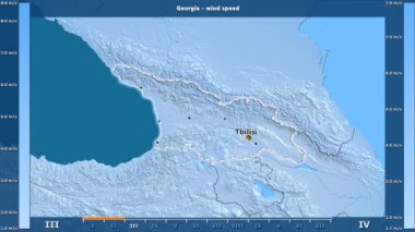 Rüzgar hızı aya göre animasyonlu gösterge - İngilizce etiketleri Georgia bölge: ülke ve sermaye adları, açıklama göster. Sterografik projeksiyon