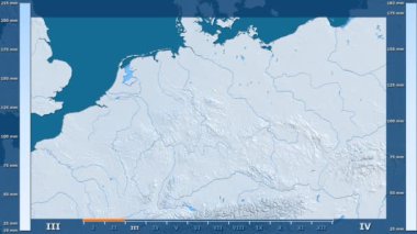 Animasyonlu gösterge - ham renk shader ile Almanya bölgede yağış aya göre. Sterografik projeksiyon