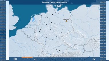 Animasyonlu efsanesi - İngilizce etiketleri ile Almanya alanında aya göre su buhar basıncı: ülke ve sermaye adları, açıklama göster. Sterografik projeksiyon