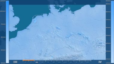 Rüzgar hızı animasyonlu efsanesi - ham renk shader ile Almanya alanında aya göre. Sterografik projeksiyon