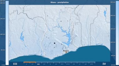 Animasyonlu efsanesi - İngilizce etiketleri ile Gana alan aya göre Yağış: ülke ve sermaye adları, açıklama göster. Sterografik projeksiyon