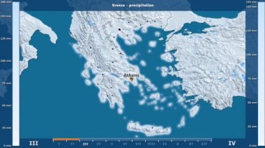 Animasyonlu efsanesi - İngilizce etiketleri ile Yunanistan alanında aylık Yağış: ülke ve sermaye adları, açıklama göster. Sterografik projeksiyon
