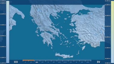 Animasyonlu efsanesi - ham renk shader ile Yunanistan alanında güneş radyasyonu aya göre. Sterografik projeksiyon