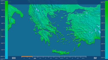 Animasyonlu efsanesi - ham renk shader ile Yunanistan alanında minimum sıcaklığı aya göre. Sterografik projeksiyon