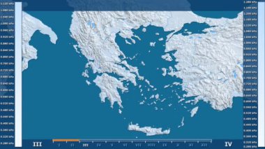 Animasyonlu gösterge - ham renk shader ile Yunanistan bölgede su buharı basıncı aya göre. Sterografik projeksiyon