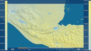 Animasyonlu efsanesi - ham renk shader ile Guatemala alanında güneş radyasyonu aya göre. Sterografik projeksiyon