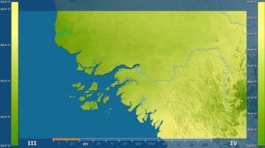 Animasyonlu efsanesi - ham renk shader ile Gine Bissau alanında ortalama sıcaklık aya göre. Sterografik projeksiyon