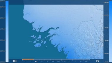 Animasyonlu gösterge - ham renk shader ile Gine Bissau bölgede su buharı basıncı aya göre. Sterografik projeksiyon