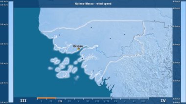 Rüzgar hızı aya göre animasyonlu efsanesi - İngilizce etiketleri ile Gine Bissau alanında: ülke ve sermaye adları, açıklama göster. Sterografik projeksiyon