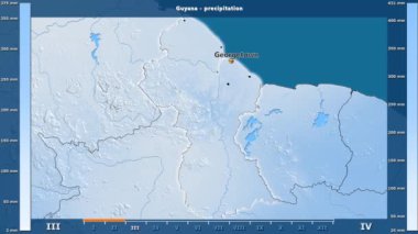 Animasyonlu efsanesi - İngilizce etiketleri ile Guyana alanında aylık Yağış: ülke ve sermaye adları, açıklama göster. Sterografik projeksiyon