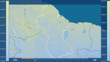 Animasyonlu efsanesi - parlayan şekli, idari sınırları, ana şehirler, sermaye ile Guyana alanında güneş radyasyonu aya göre. Sterografik projeksiyon
