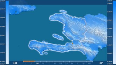 Animasyonlu efsanesi - parlayan şekli, idari sınırları, ana şehirler, sermaye ile Haiti alanında su buharı basıncı aya göre. Sterografik projeksiyon