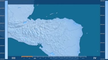 Rüzgar hızı Honduras alanda animasyonlu gösterge - ham renk shader ile aya göre. Sterografik projeksiyon
