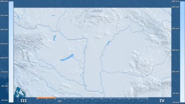 Animasyonlu gösterge - ham renk shader ile Macaristan bölgede yağış aya göre. Sterografik projeksiyon