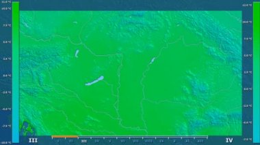 Animasyonlu efsanesi - ham renk shader ile Macaristan alanında ortalama sıcaklık aya göre. Sterografik projeksiyon