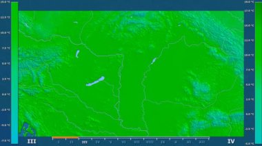 Animasyonlu efsanesi - ham renk shader ile Macaristan alanında maksimum sıcaklık aya göre. Sterografik projeksiyon