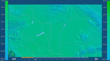 Animasyonlu efsanesi - ham renk shader ile Macaristan alanında minimum sıcaklığı aya göre. Sterografik projeksiyon