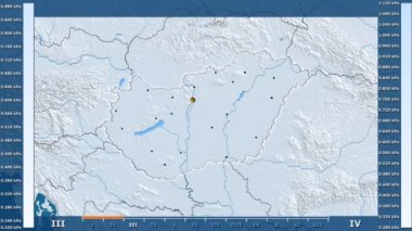 Animasyonlu gösterge - parlayan şekli, idari sınırları, ana şehirler, sermaye ile Macaristan bölgede su buharı basıncı aya göre. Sterografik projeksiyon
