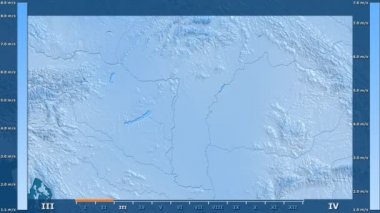 Rüzgar hızı animasyonlu efsanesi - ham renk shader ile Macaristan alanında aya göre. Sterografik projeksiyon