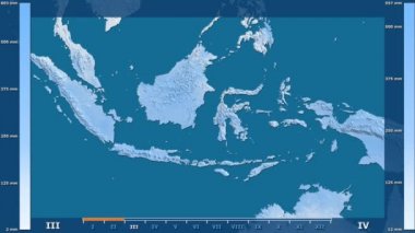 Animasyonlu gösterge - ham renk shader ile Endonezya bölgede yağış aya göre. Sterografik projeksiyon