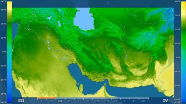Animasyonlu gösterge - ham renk shader ile Iran bölgede maksimum sıcaklık aya göre. Sterografik projeksiyon