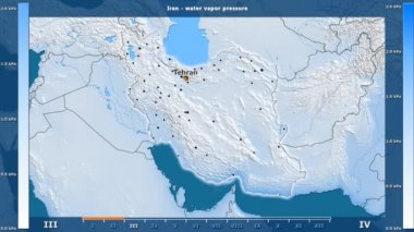 Animasyonlu gösterge - İngilizce etiketleri ile Iran bölgede aya göre su buhar basıncı: ülke ve sermaye adları, açıklama göster. Sterografik projeksiyon