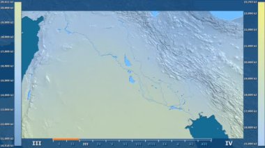 Animasyonlu efsanesi - ham renk shader ile Irak bölgesinde güneş radyasyonu aya göre. Sterografik projeksiyon
