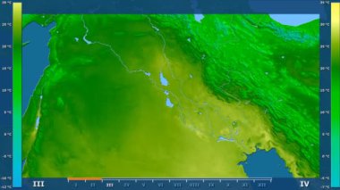 Animasyonlu efsanesi - ham renk shader ile Irak bölgesinde maksimum sıcaklık aya göre. Sterografik projeksiyon