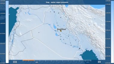 Animasyonlu efsanesi - İngilizce etiketleri ile Irak bölgesinde aya göre su buhar basıncı: ülke ve sermaye adları, açıklama göster. Sterografik projeksiyon