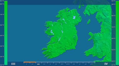 Animasyonlu efsanesi - ham renk shader ile İrlanda alanında ortalama sıcaklık aya göre. Sterografik projeksiyon