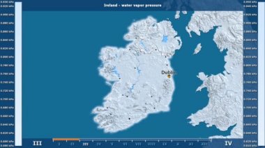 Animasyonlu efsanesi - İngilizce etiketi ile İrlanda alanında aya göre su buhar basıncı: ülke ve sermaye adları, açıklama göster. Sterografik projeksiyon