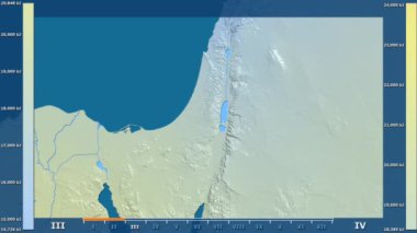 Animasyonlu gösterge - ham renk shader İsrail bölge güneş radyasyonu aya göre. Sterografik projeksiyon