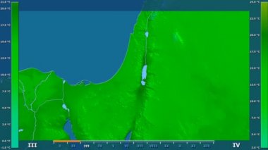 Animasyonlu efsanesi - ham renk shader ile İsrail alanında ortalama sıcaklık aya göre. Sterografik projeksiyon