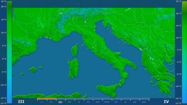 Animasyonlu efsanesi - ham renk shader ile İtalya alanında maksimum sıcaklık aya göre. Sterografik projeksiyon