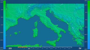 Animasyonlu efsanesi - ham renk shader ile İtalya alanında minimum sıcaklığı aya göre. Sterografik projeksiyon