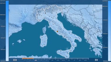 Hız animasyonlu efsanesi - parlayan şekli, idari sınırları, ana şehirler, sermaye ile İtalya alanında aya göre rüzgar. Sterografik projeksiyon
