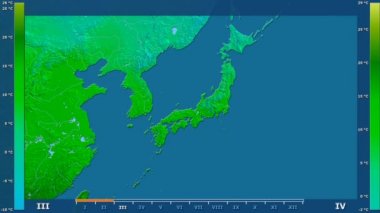 Animasyonlu efsanesi - ham renk shader ile Japonya alanında maksimum sıcaklık aya göre. Sterografik projeksiyon