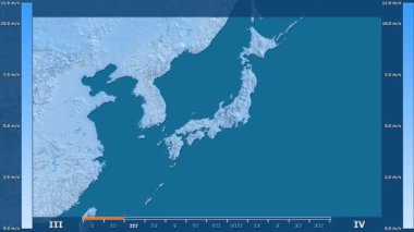 Rüzgar hızı Japonya alanında animasyonlu efsanesi - ham renk shader ile aya göre. Sterografik projeksiyon
