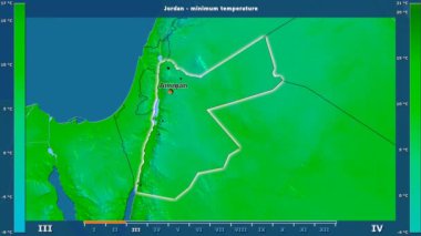 Jordan alanda animasyonlu gösterge - İngilizce etiketleri ile aya göre minimum sıcaklığı: ülke ve sermaye adları, açıklama göster. Sterografik projeksiyon
