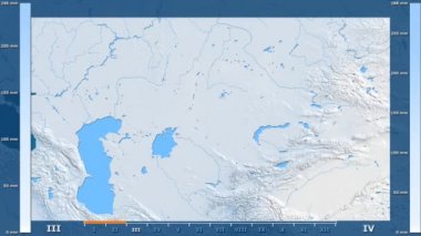 Animasyonlu gösterge - ham renk shader ile Kazakistan bölgede yağış aya göre. Sterografik projeksiyon