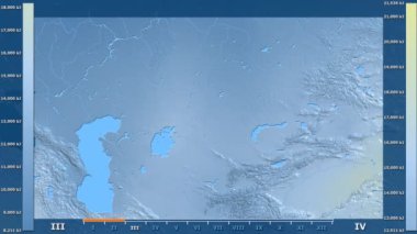 Animasyonlu gösterge - ham renk shader ile Kazakistan bölgede güneş radyasyonu aya göre. Sterografik projeksiyon